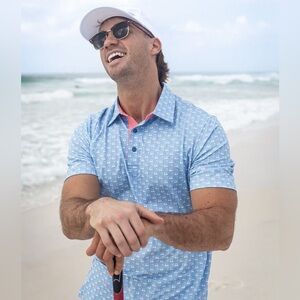 Southern Shirt Par Fore Golf Cart Print Polo Shirt Men’s L Performance Blue